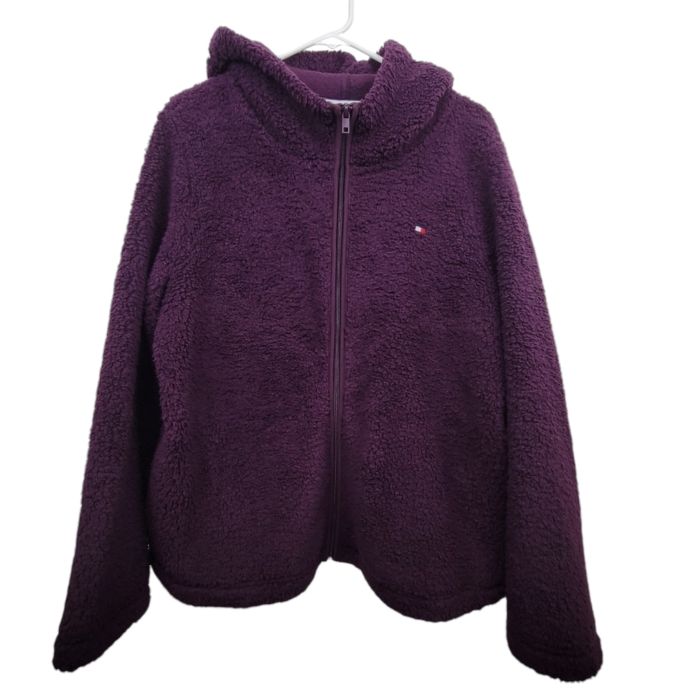 Tommy Hilfiger Dark Purple Teddy Bear Fleece Full Zip Jacket Size Large